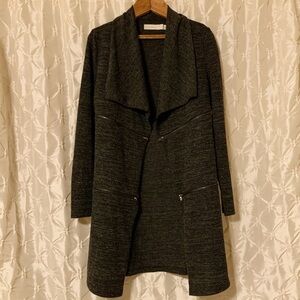 Costa Blanca Grey Open Drape Front Zipper Cardigan